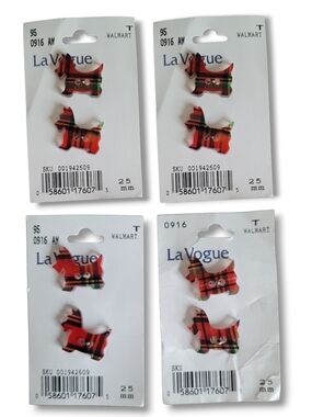 Vintage Scottie Dog Plaid Buttons Lot of 8 Red Black 25mm Sewing Craft